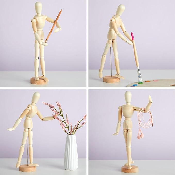 3 Pack Posable Art Figure Model, Flexible Wooden Drawing Mannequin for Artists, Sketching (13 in)