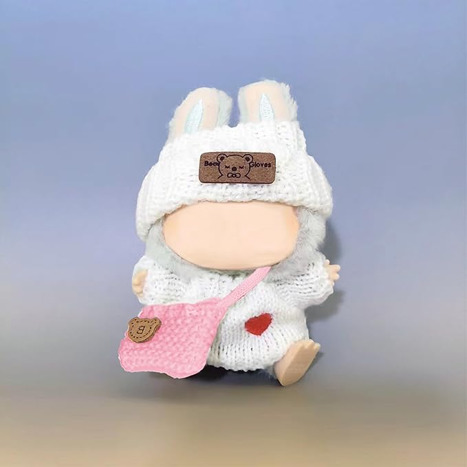 ebuddy 3 Sets Doll Clothes for 17cm Plush Doll-Knit Outfit Set Sweater Collection Heart Pattern Top + Hat + Crossbody Bag for 6.7" Dolls (Doll and Glasses Not Included)