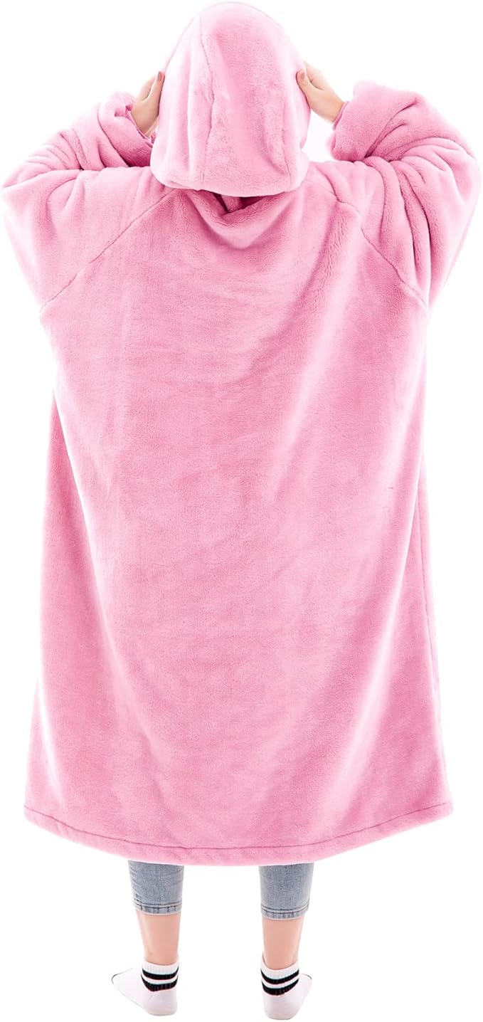 Waitu Wearable Blanket Sweatshirt Gifts for Women and Men, Warm and Cozy Giant Blanket Hoodie, Thick Flannel Blanket with Sleeves - Bright Pink