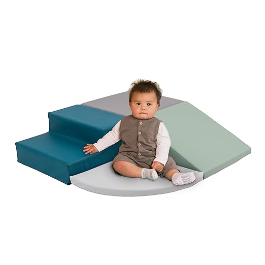 Playtime Essentials 4-Piece First Steps Corner Climber Climbing Foam Block Set for Little Kids – Indoor Toddler & Baby Soft Playset for Children to Climb and Crawl and Slide - Glacier