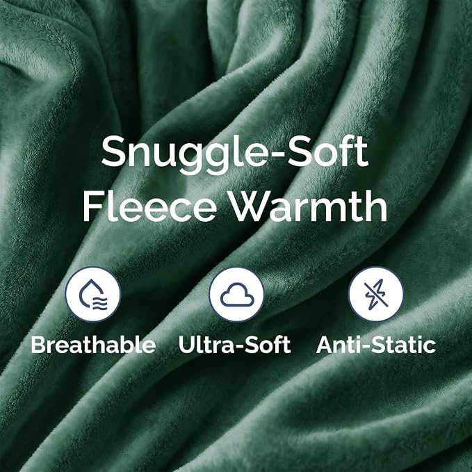 Fleece Blanket Twin Size - Ultra-Soft Flannel Fleece Blanket - Forest Green | Soft, Warm, Outdoor Picnic Blanket for Camping, Travel, Lightweight, Cozy, Anti-Static, Home Decor Gifts for Men & Women