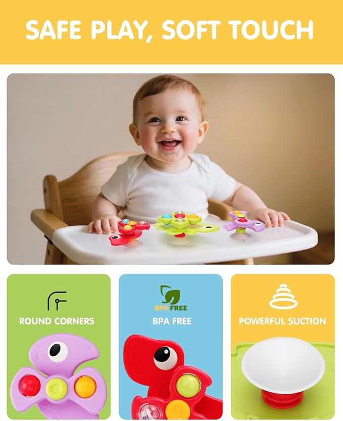 3PCS Dinosaur Suction Cup Toys for 1 Year Old Boys Girls | Sensory Baby Bath Toys for Toddlers 1-3 | Infant Travel & Window Toys | Birthday