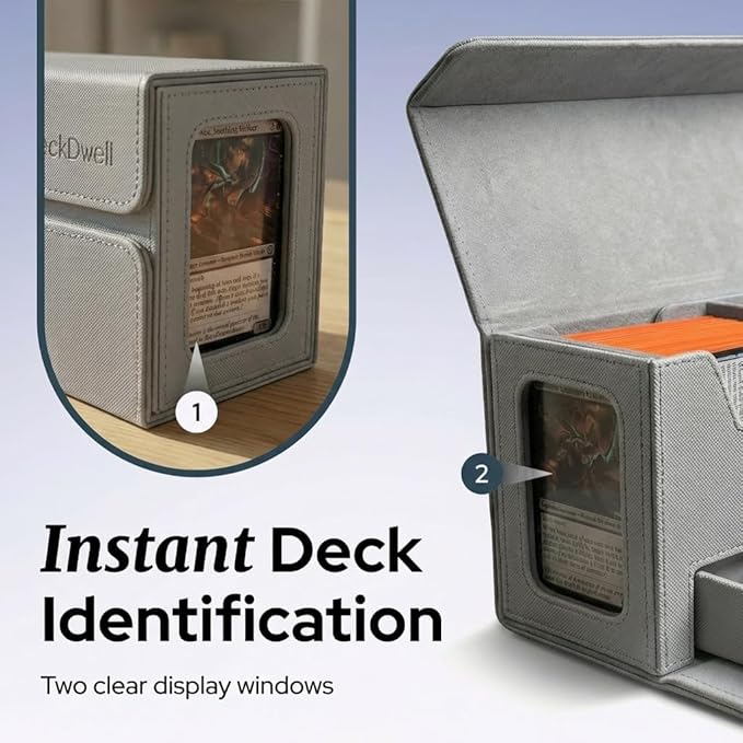 Card Deck Box Fits 200+ Double Sleeved，Commander Deck Box for Magic the Gathering with Dice Tray & Toploader Display,2 Dividers