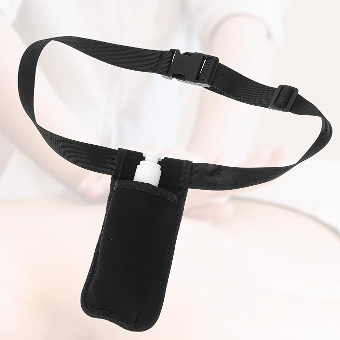 Massage Bottle Bag Professional Massage Waist Oil Case Adjustable Lotion Case Organizer Belt Comfortable Durable Therapist Essential Accessory (Black)