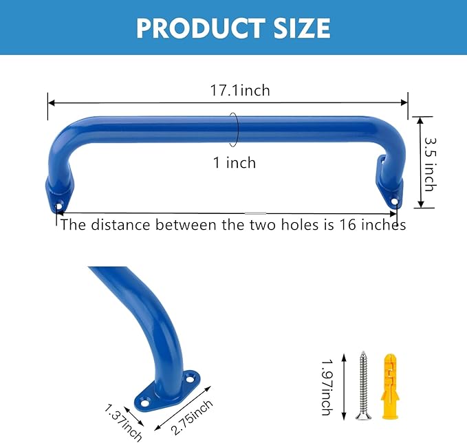 BiJun17 inch Metal Playground Handles,Monkey Bars Indoor Heavy Duty Ceiling Grab Bars for Indoor Outdoor Playgrounds Climbing Frames,Treehouses and Wall ladders (Blue Set of 6)