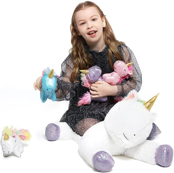 Tezituor 24 Inches Unicorn Plush Toy Set for Girls,4 Colorful Unicorns in Mommy Unicorn’s Belly,Unique Stuffed Unicorns Gifts for Children.