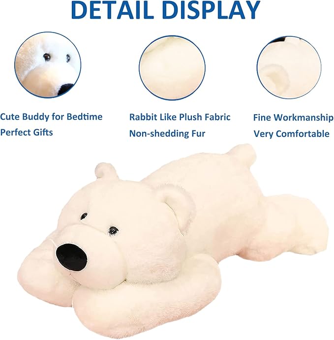Weighted Stuffed Animals, Weighted Bear Stuffed Animal Toy Cute White Bear Plush Pillow for Adults Boys Girls, 11.8in
