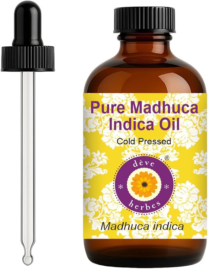 dève herbes Madhuca Indica Oil (Madhuca Indica) with Glass Dropper | Cold Pressed | Pure | Natural | for Diluting Essential Oils | for Skin & Massage | Non-Sticky| Lightweight| Unisex | 120ml (4 oz)