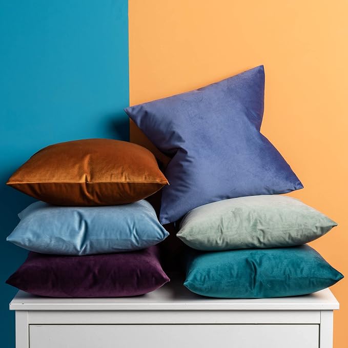 Blue 26x26 Throw Pillow Covers Decorative Velvet Couch Covers Set of 2 | JUSPURBET Cozy Soft Pillowcases with Invisible Zipper for Modern Couch Sofa Bed Living Room Bedroom Home Decor