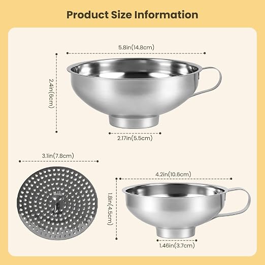 Canned Funnel with Filter, Used for Filling Wide Mouth and Regular Mason Cans, Kitchen with Food Grade Stainless Steel Canned Funnel 3-Piece Set (Small and Large)