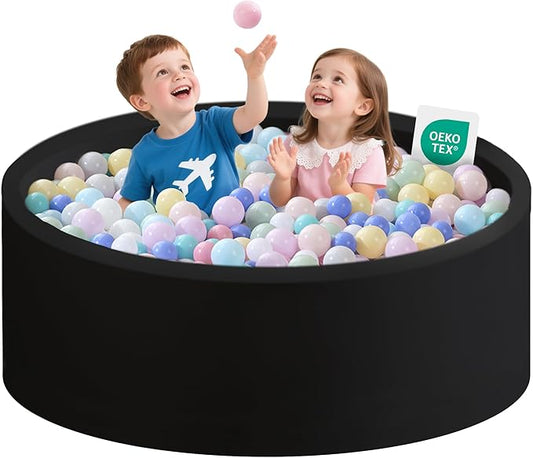 Ball Pit for Toddlers 47.24''x15.75'' Baby Ball Pit Soft Foam Ball Pits Round Lagre Kids Ball Pits Indoor and Outdoor Game Kids Play Ball Pool Ideal Gift for Children (Black, NO Balls)