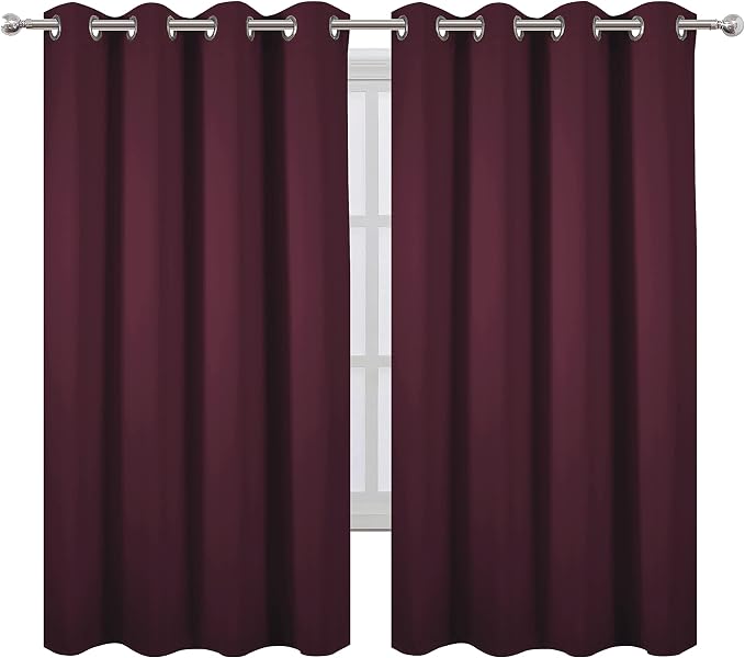 LEMOMO Burgundy Red Blackout Curtains 66 x 63 Inch Length/Set of 2 Curtain Panels/Thermal Insulated Room Darkening Blackout Curtains for Bedroom