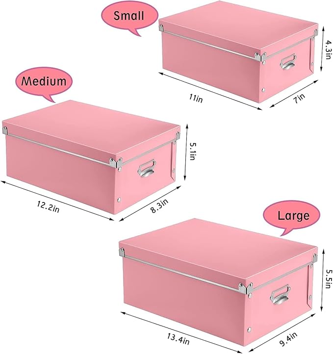 XUCHUN File Storage Boxes, Foldable Storage Bins with Lid 3 in 1 Set, Press-Stud Fastening, Moisture-Proof, Space Saving Storage, Photoes, Files, Closets