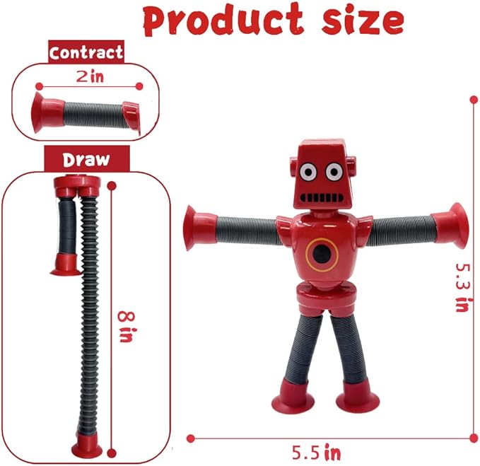 12PCS Suction Cup Robot Toy,Toys for Kids with Autism,Autism Sensory Products,Suction Cup Toy,pop Tubes Robots Stress and Anxiety Relief for Kids 3 4 5 6 7,Christmas Easter Gifts for Girls and Boys