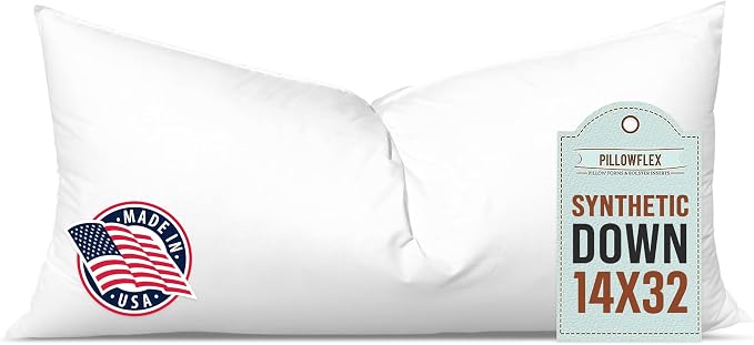 Pillowflex Synthetic Down Pillow Insert 14x32 in - Karate Chop Pillow | Large Rectangle Sham Form, Plush Polyester Cotton Blend, Cloud-Like Comfort, Clump-Resistant Fill, Smooth Elegant Finish