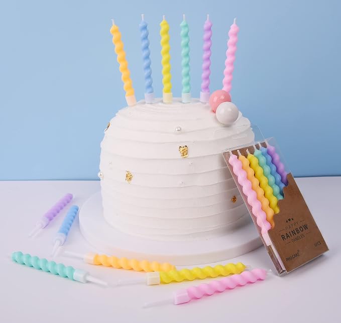 PHD CAKE 36-Count Rainbow Spiral Birthday Candles with Holders, Party Candles, Cake Candles