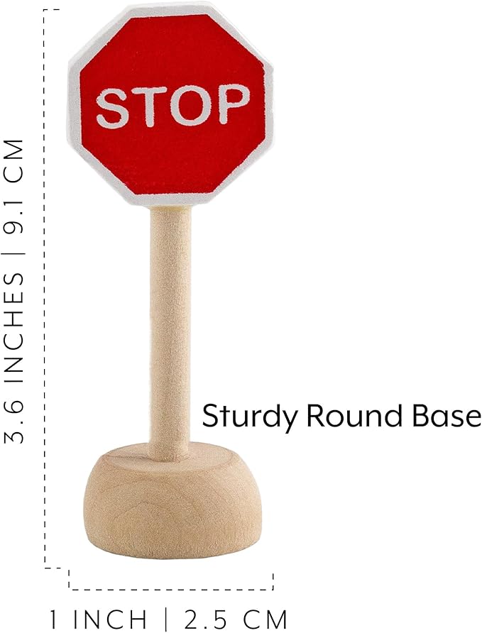 Kids Wooden Street Signs Playset (14-Piece Set), Wood Traffic Signs Perfect for Car & Train Set