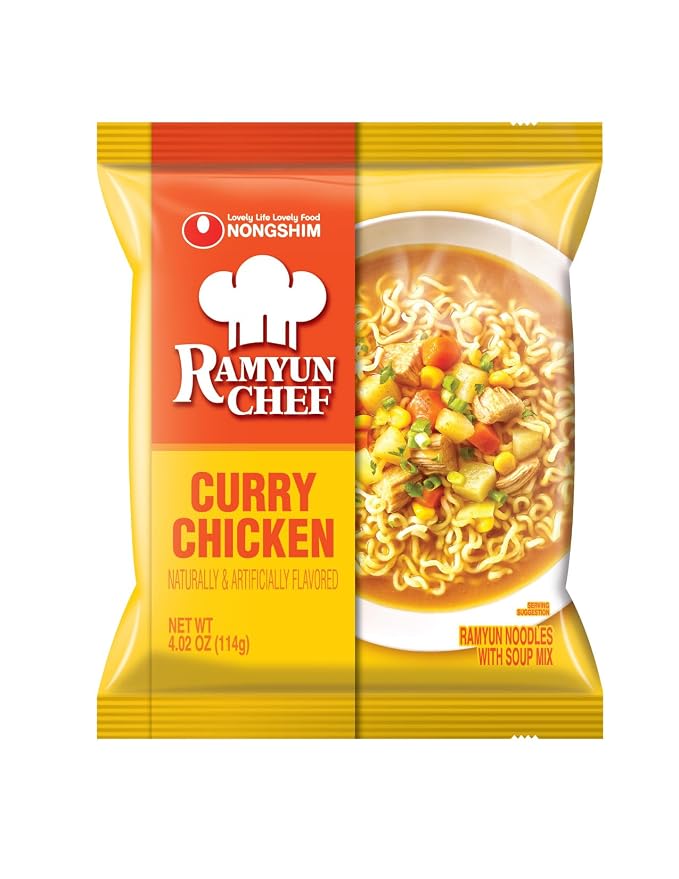 Nongshim Ramyun Chef, Instant Ramyun Noodles with Soup Mix, Curry Chicken, 4.02 Oz (Pack of 4)