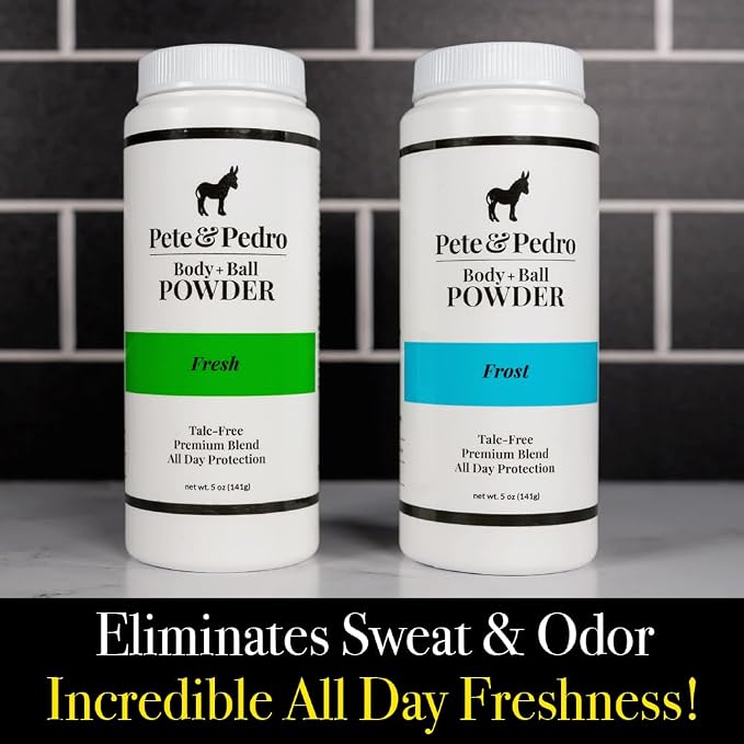 Pete & Pedro Body & Ball Powder Frost Cooling Sensation, Talc-Free Ball Powder for Men | Helps With Odor & Absorbs Moisture & Sweat | Deodorant Hygiene For Groin | Shark Tank Featured, 4.4 oz.