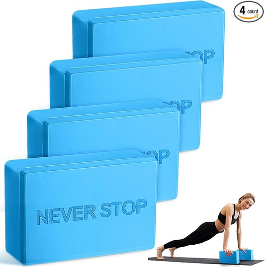 RoundFunny 4 Pack Yoga Blocks Non Slip Pilates Brick Foam Blocks Pilates Dance Gymnastics Workout Fitness Props Tool for Stretching Meditation and Exercise