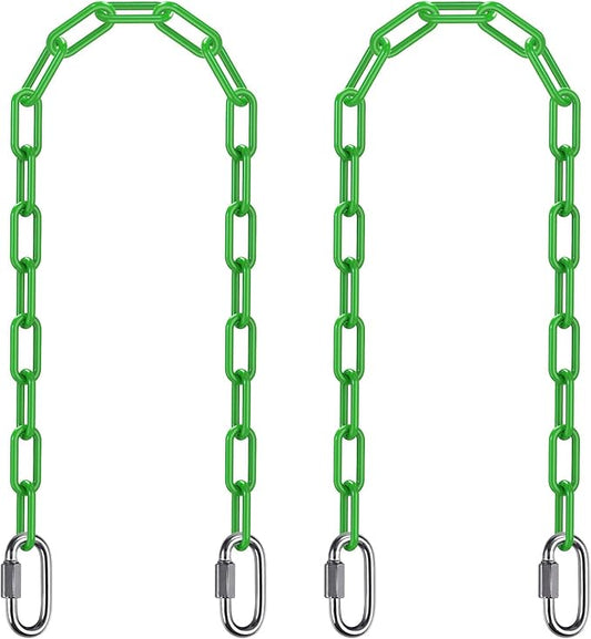 SELEWARE 2 Pack 40 Inch Hanging Swing Chain with 4 Carabiners, 1000LB Capacity Plastic Coated Hanging Chains, Hammock Hardware Kit for Swing, Hanging Chair, Punching Bags, Indoor Outdoor Gym (Green)