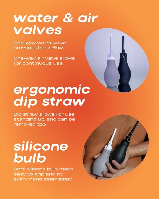 Du Silicone Anal Enema Kit for Colon Cleansing Anal Douche for Women & Men Soft Enema Bulb with Replaceable Flexible Tips - 6oz