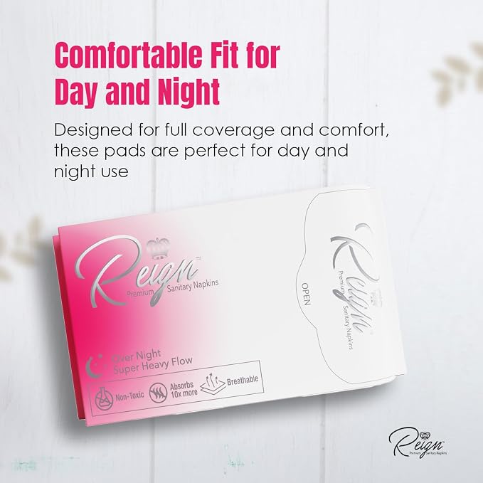 Reign Over Night Super Heavy Flow with Wings Sanitary Napkin for Women, Super Absorbent Pads (7 Count, 1 Pack)