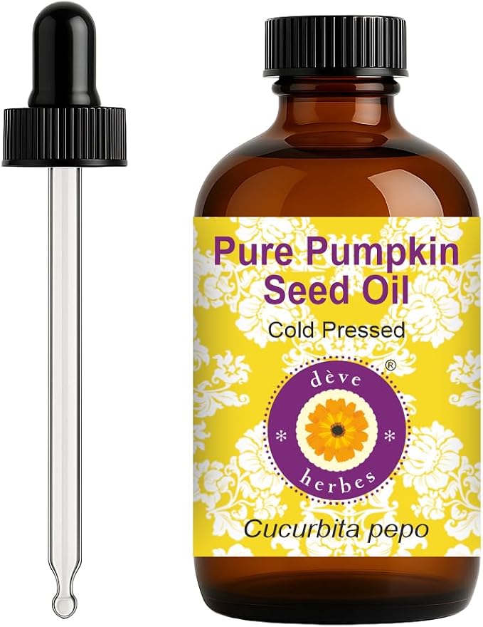 dève herbes Pumpkin Seed Oil (Cucurbita pepo) with Glass Dropper | Cold Pressed | Pure | Natural | For Diluting Essential oils | Hair, Skin & Massage | Non-Sticky| Lightweight| Unisex | 120ml (4 oz)