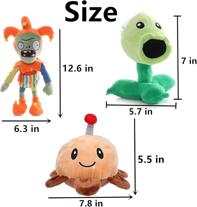 JHESAO 3 PCS Plants and Zombies PVZ Plush Plants Zombies Sets Toy, 1 2 Stuffed Soft Doll PVZ Plush Figure Doll New
