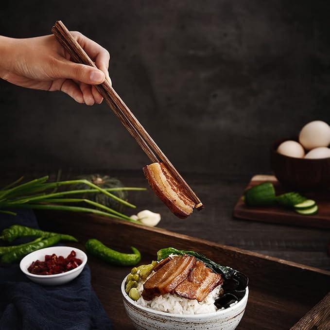 M.G Reusable Wenge Wood Chopsticks - 10 Pairs Dishwasher Safe, 9.8 Inch for Chinese/Japanese/Korean Cuisine (Sushi, Ramen, Hot Pot)