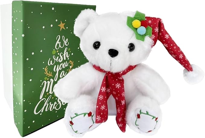Christmas Teddy Bear Stuffed Animal 2025 Polar Bear Stuffed Animal Christmas Plush Toys Gifts for Kids Adult Birthday Holiday Indoor or Outdoor Home Party Decorations