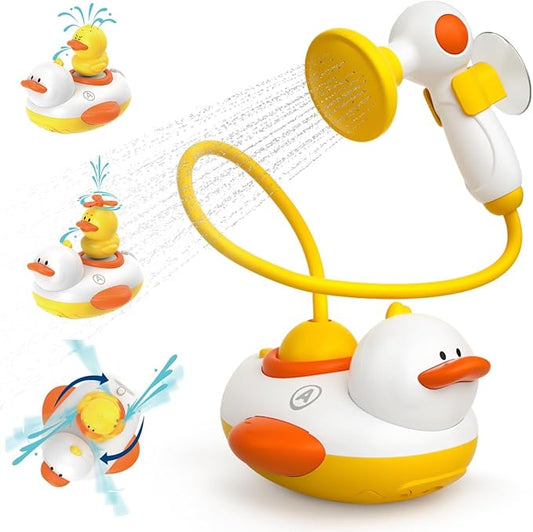 Duckie Baby Bath Toys for Kids Ages 1-3, Baby Shower Head for Bathtub with Three Squirting Ducks, Birthday Gift for Toddler Boys Girls