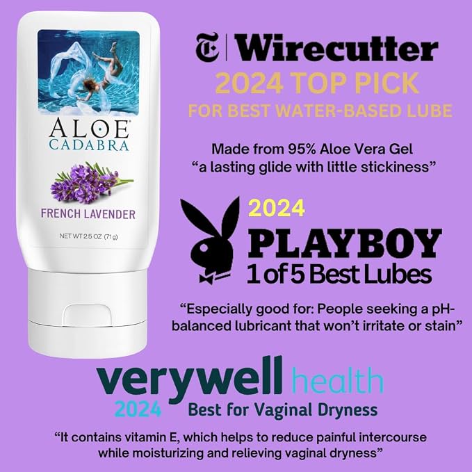 Aloe Cadabra Vaginal Moisturizer, NSF Certified Organic Edible Aloe Lube for Men, Women, Non-Staining, pH Balanced, (French Lavender, 2.5oz, 1 Pack)