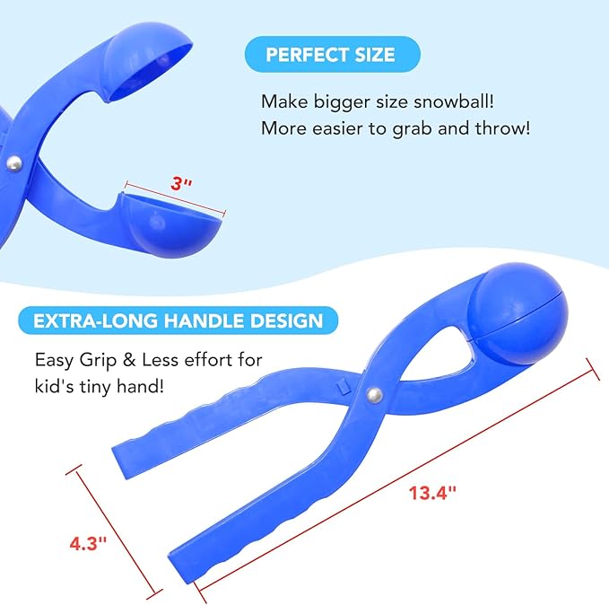JEEFUD Snowball Maker Snow Ball Toys Games with Handle for Kids Outdoor Winter Snowball Fight Maker Tool Clip- Winter Snow Toys for Toddlers Kids Ages 4-7,4 Pack(Blue,Magenta, Red, Green)