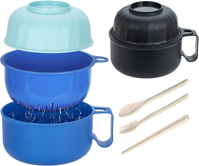 2 Pack Ramen Bowl, Portable Ramen Cooker, Instant Ramen Noodle Bowls College Dorm Room Apartment Essentials (Black Blue)