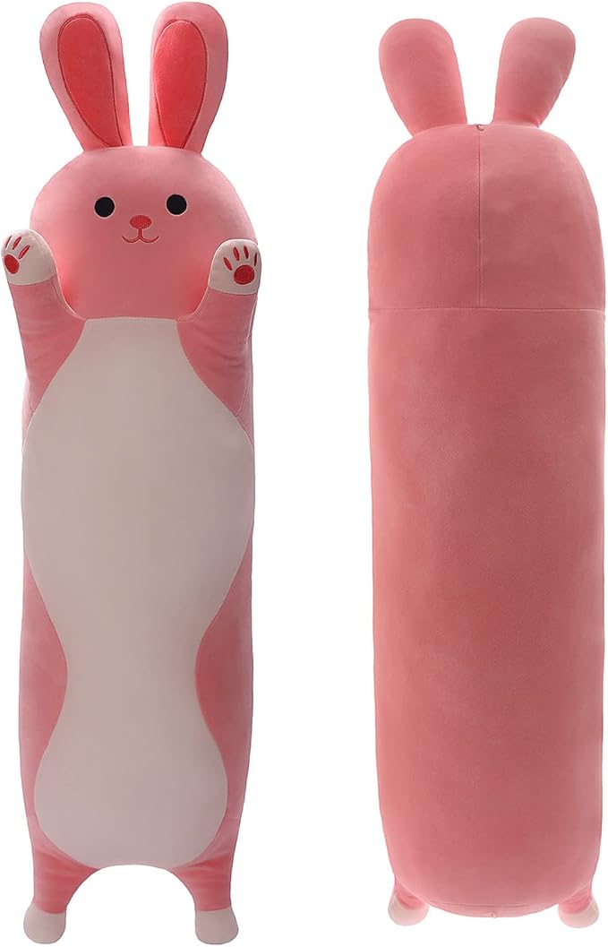 Long Rabbit Plush Toy Pillow Soft Pink Rabbit Plush Pillow Long Stuffed Animal Toy Gift for Kids Girlfriend 110cm