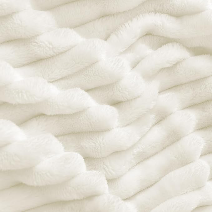 BEDELITE Ribbed Jacquard Cream Fleece Throw Blanket for Couch, 50x70 Inch | Soft Warm Decorative Fluffy Blanket, Cozy Plush Lightweight Fuzzy Throw Blanket for Bed Sofa Home Room Decor, Gift for Women