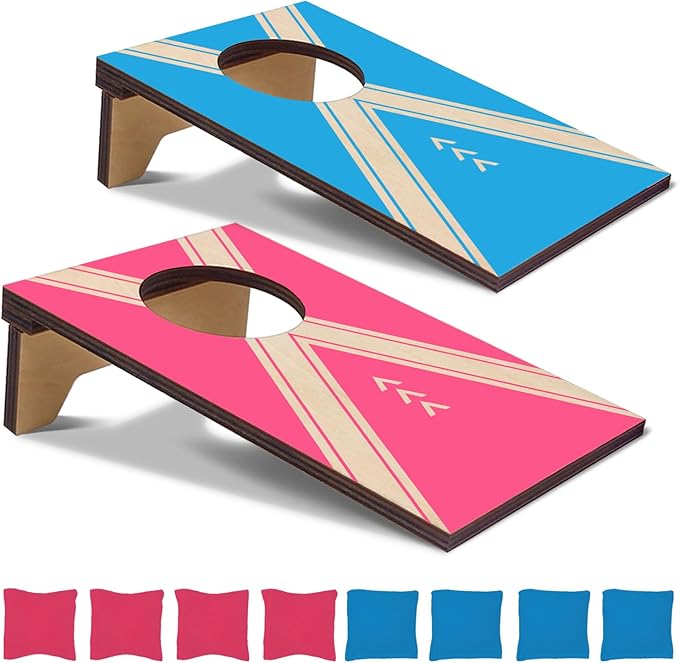 2PCS Mini Tabletop Cornhole Boards, 4.7" W x 7.7" L Wooden Desktop Toss Game with 8 Bean Bags, Portable Game Set for Travel Home