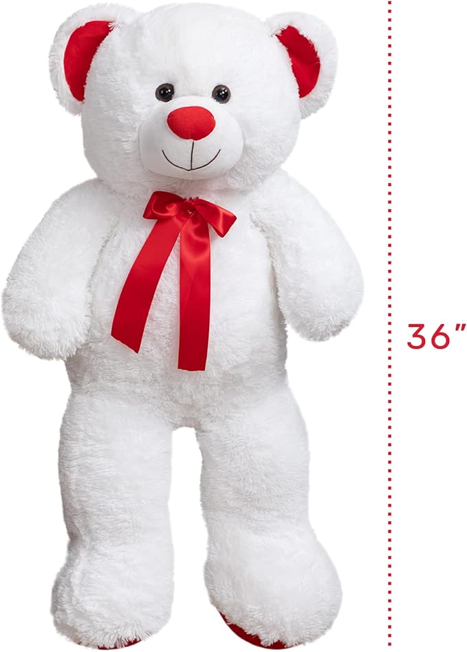 Huge Teddy Bear Stuffed Animal Giant Teddy Bear Plush with Red Ribbon Bow Plush Toy Gift for Girlfriend and Kids 36 inch White