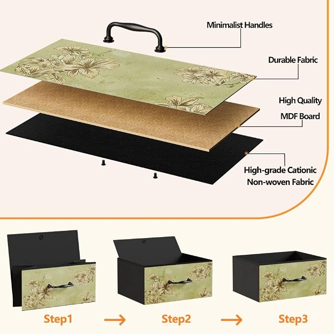 5 Drawer Dresser for Bedroom, Vintage Tall Skinny Storage Dressers | Fabric Dresser with 5 drawers, Vertical Narrow Storage Tower, Small Chest of Drawers, Floral Retro Dresser for Dorm, Wood Top