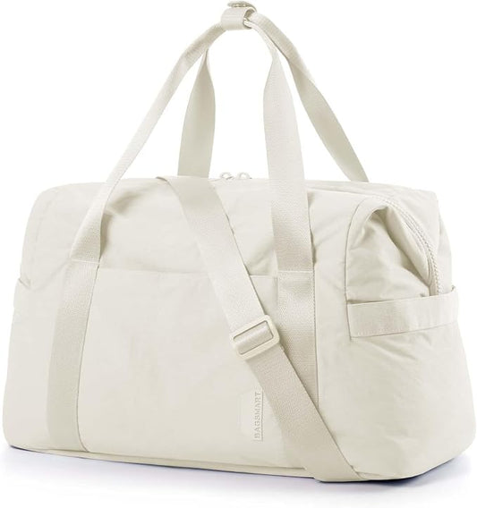 BAGSMART BAGSMART Gym Bag for Women, Carry on Weekender Overnight Bag, Travel Duffel Bags with Trolley Sleeve, Personal Item Travel Bag Tote Bag Workout Dance Bag(Light Beige,Medium)