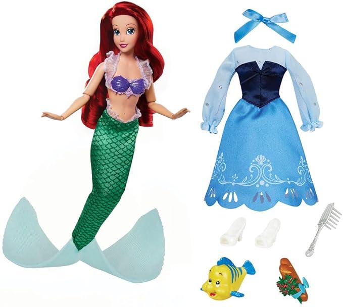 Disney Store Girl's Princess Story Doll (Ariel from The Little Mermaid) 11 Inches, Includes Coloring Book and Additional Dress, Princess Doll in Classic Outfit, Princess Toys
