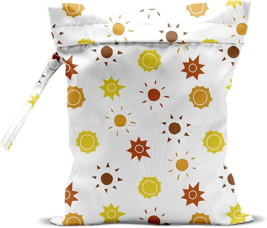 Sun Wet Dry Bag 12x10 Inch,Waterproof Reusable Wet Bag for Swimsuit, Travel, Beach, Pool, Diapers, Dirty Yoga Gym Clothes, Stroller, Toiletries, Makeup Bags, Sun Gifts for Women Friend
