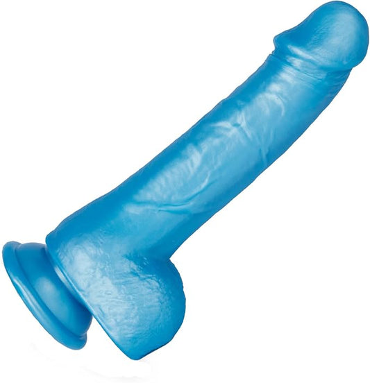 8.2 Inch Silicone Dildo with Flared Suction Cup Base for Hands-Free Play, Flexible Big Dildo with Curved Shaft and Balls for Vaginal G-Spot and Anal Prostate Blue