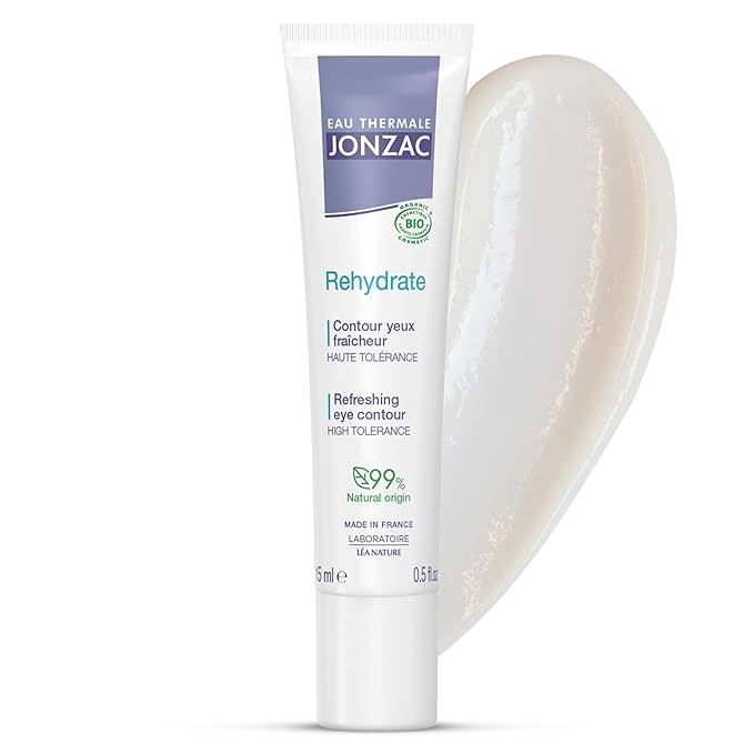 Eau Thermale Jonzac Rehydrate Organic Refreshing Eye Contour Cream - Soothing Hydration with Hyaluronic Acid For Dark Circles -For Sensitive Skin 0.5 Fl Oz