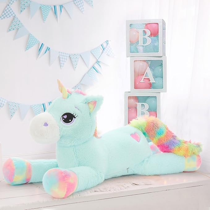 Tezituor 43in Giant Unicorn Plush Toys,Big Blue Unicorn Stuffed Animals,Lovely Birthday Decorations for Children,Great Unicorns Gifts for Girls