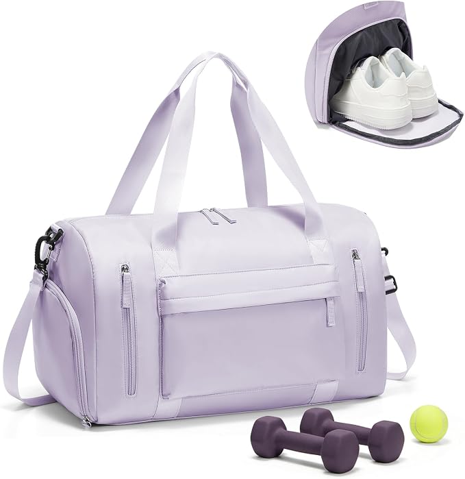 Gym Bag for Women,Travel Duffel Bag with Shoes Compartment Personal Item Carry On Overnight Bag for Mens Weekender Bag Training Handbag Sports Gym Tote Bag Yoga Bag Purple