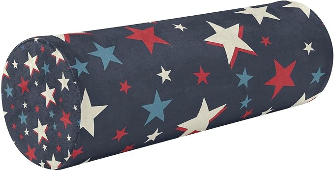 Neck Roll Pillow Bolster Round Health Memory Foam Long Cervical Cylinder Body Pillows with Removable Washable Cover Bed Legs Back Yoga Stars Blue July 4th Patriotic