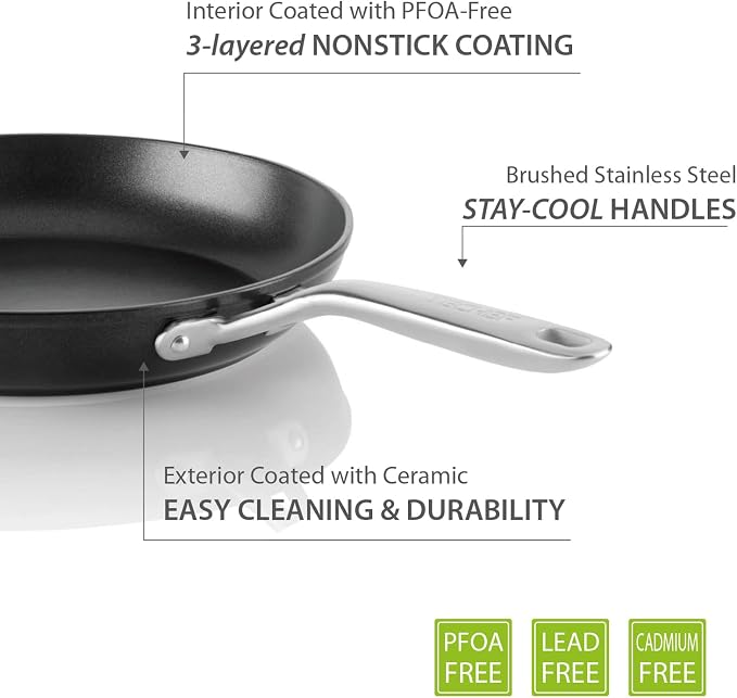 TECHEF Onyx 8", 10", 12" Nonstick Frying Pan Set, Induction Compatible, Dishwasher/Oven Safe, Made in Korea