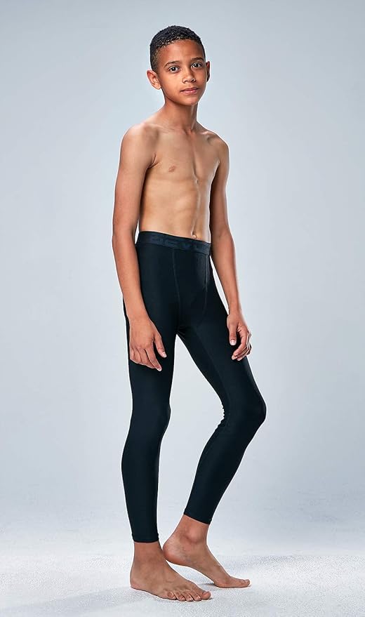 DEVOPS 2 Pack Youth & Boys Thermal Compression Baselayer Sport Tights Fleece Lined Pants & Long Sleeve Top